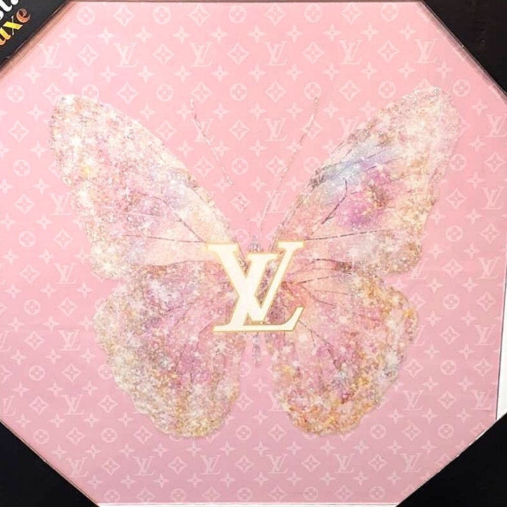 Crystal Luxe Louis Vuitton Glitter Butterfly Framed Wall Decor